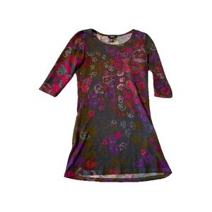 Papillon Womens Sweater Dress Size Small Black Red White Mixed Media Art To Wear